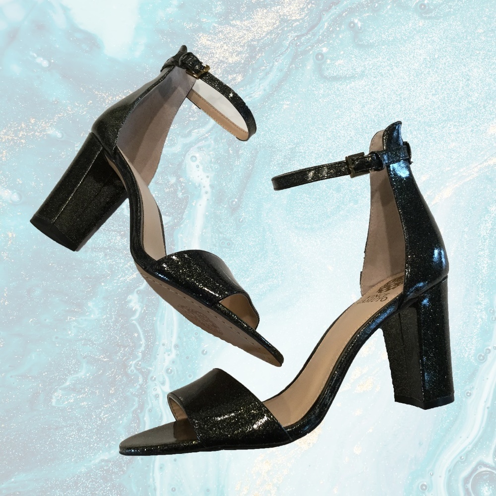 Vince Camuto Black & Bronze Glitter Corlina Heels